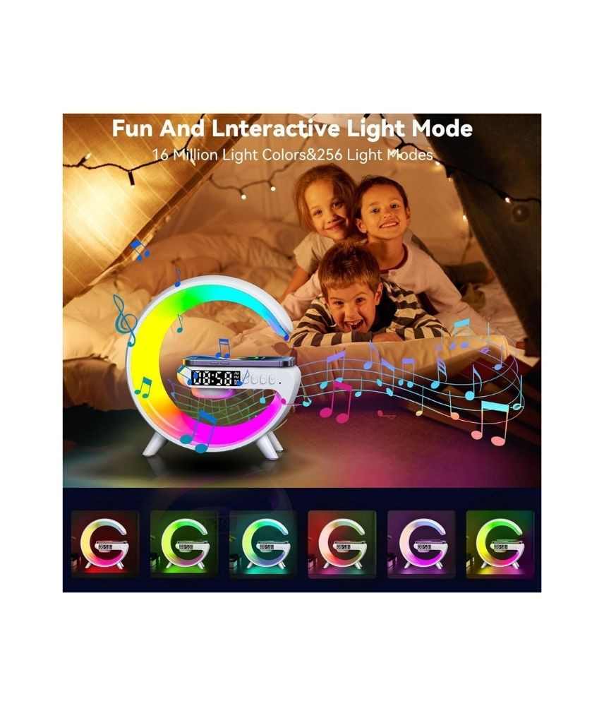 مصباح طاولة LED ذكي بإضاءة محيطية مع شاحن لاسلكي ومكبر صوت T