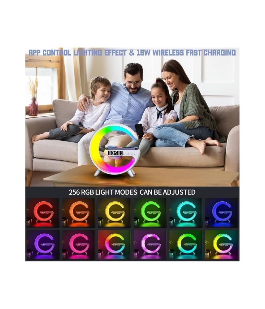 مصباح طاولة LED ذكي بإضاءة محيطية مع شاحن لاسلكي ومكبر صوت T