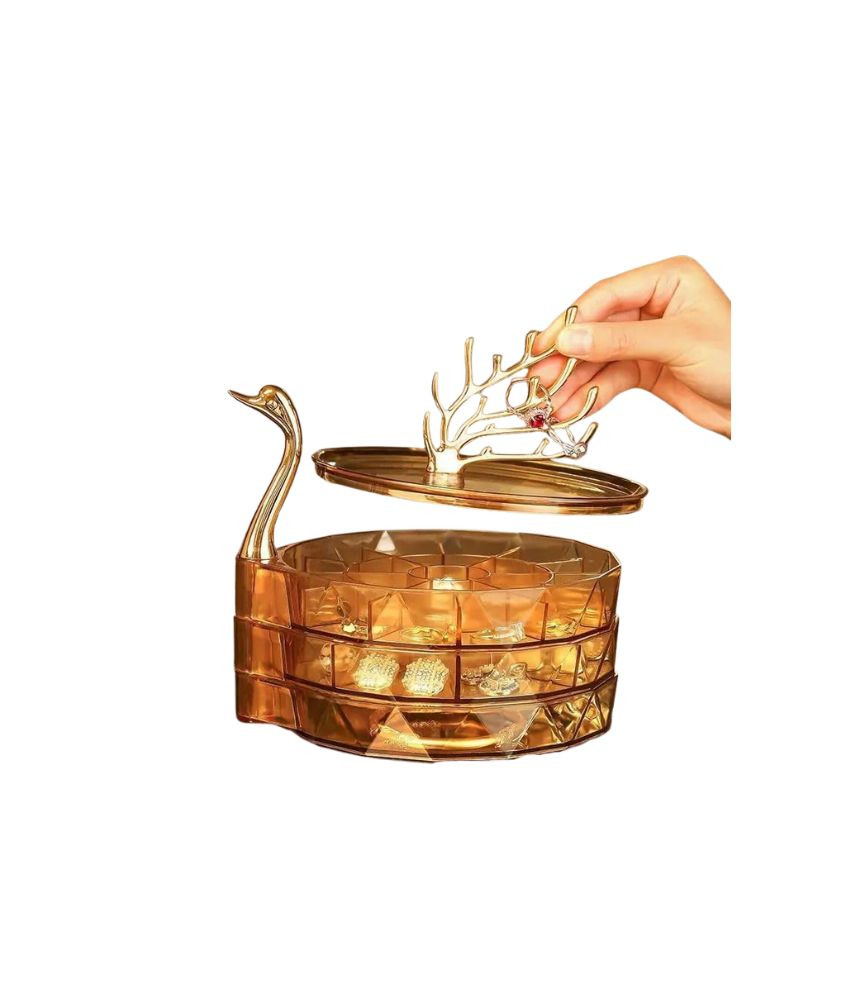 منظم مجوهرات دوار 3 طبقات بتصميم بجعة أنيق