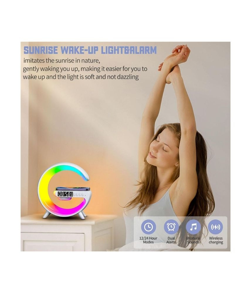 مصباح طاولة LED ذكي بإضاءة محيطية مع شاحن لاسلكي ومكبر صوت