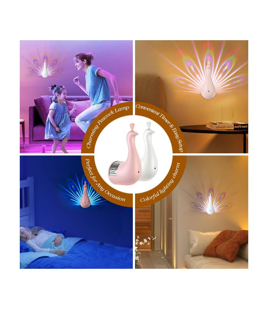 مصباح حائط بتصميم الطاووس بإضاءة LED ملونة ديكورية