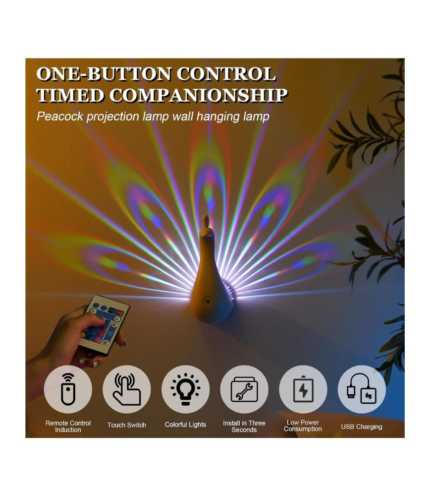 مصباح حائط بتصميم الطاووس بإضاءة LED ملونة ديكورية
