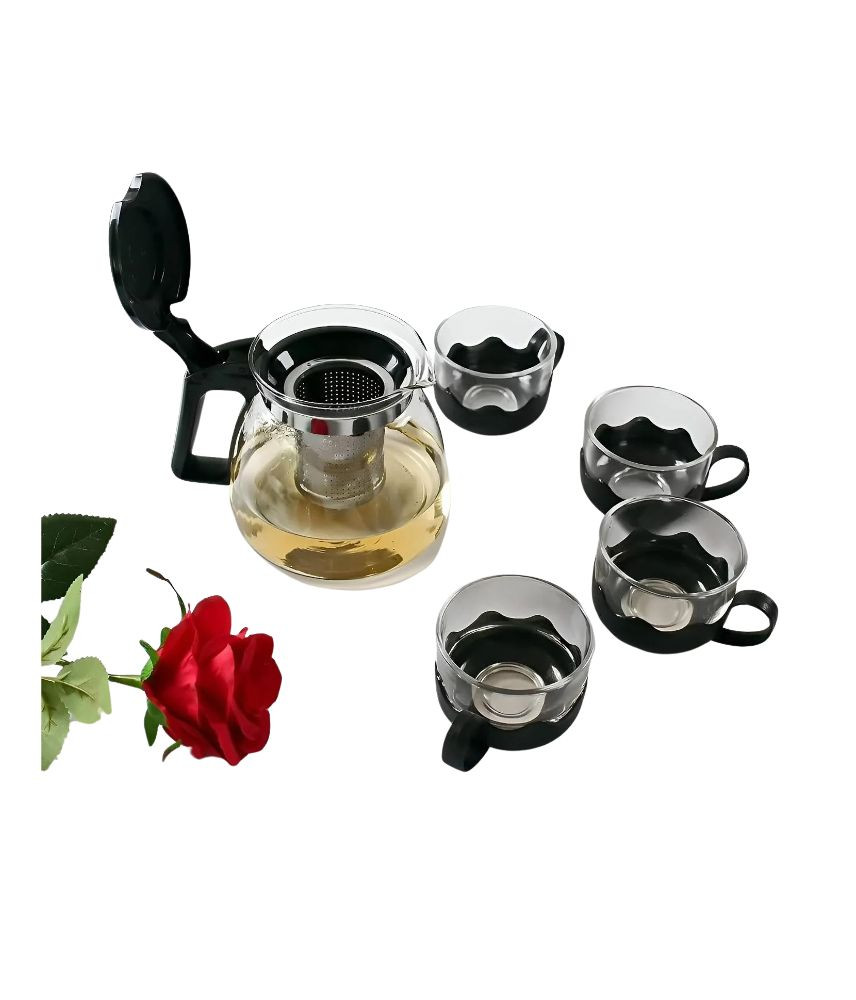 طقم شاي زجاجي حراري مع 4 أكواب