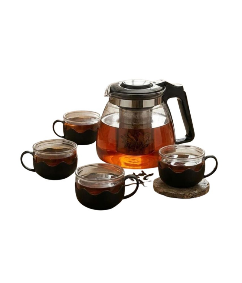 طقم شاي زجاجي حراري مع 4 أكواب