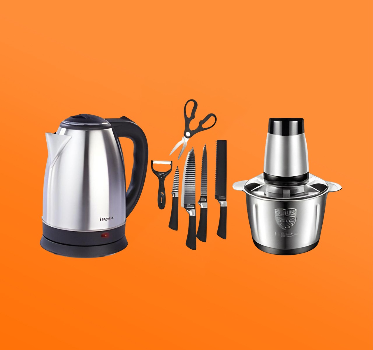 عرض 3 قطع ( غلاية + مفرمة 2 لتر + طقم سكاكين )