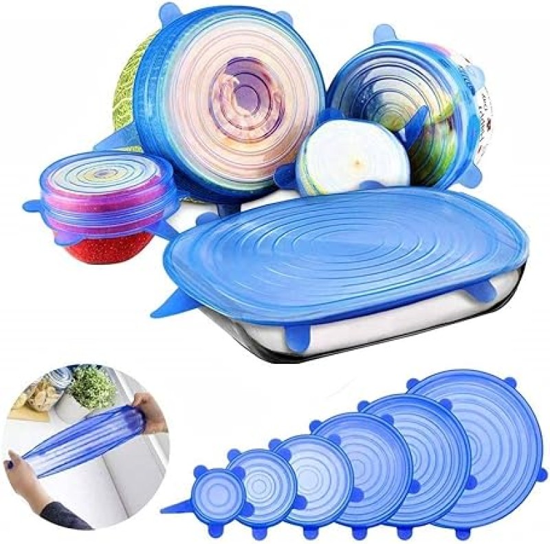 عرض قطعتين 6 قطع من أغطية السيليكون القابلة للتمدد وأغطية مرنة