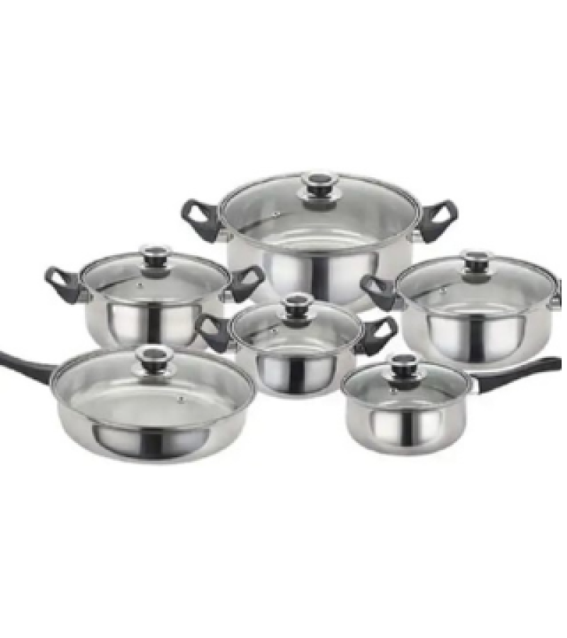 طقم قدور ستانلس ستيل 6 قطع مقاوم للصدأ مع مقبض أسود