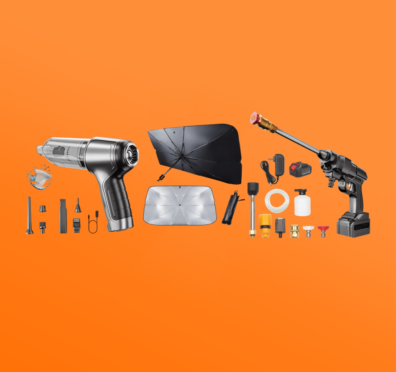 مضخة غسيل 48 فولت الاصلية + مظلة السيارة +مكنسة منفاخ