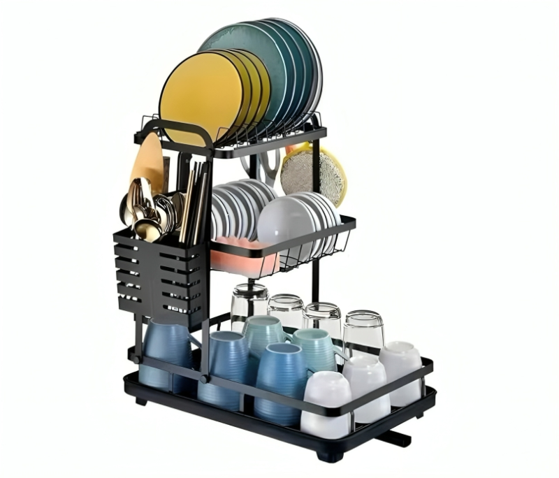 رف تجفيف الأطباق فوق الحوض 3 طبقات