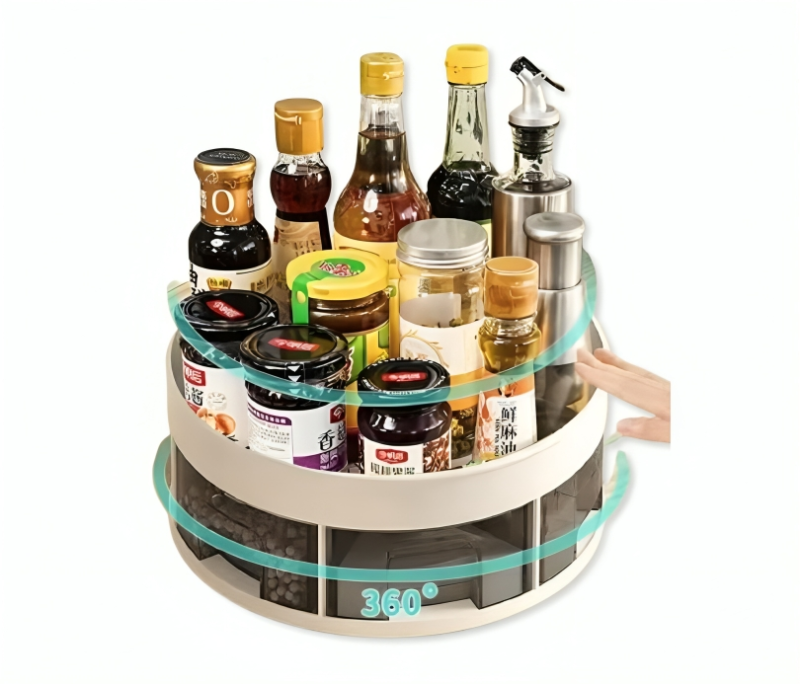 منظم توابل المطبخ الطبقتين الدوار