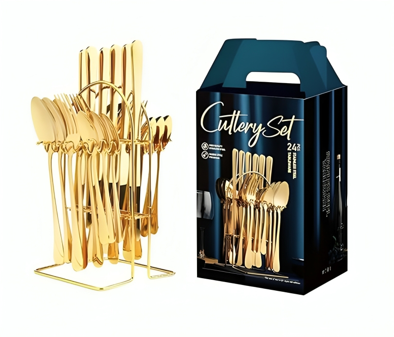 طقم ادوات مائدة ستانلس ستيل 24 قطعة (ذهبي - فضي)