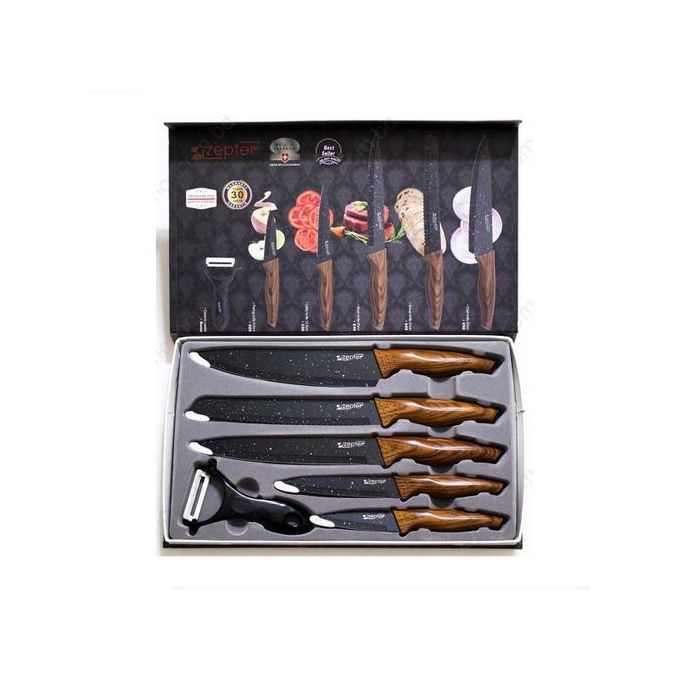 طقم سكين - 6 قطع - يد خشب 6 قطع،