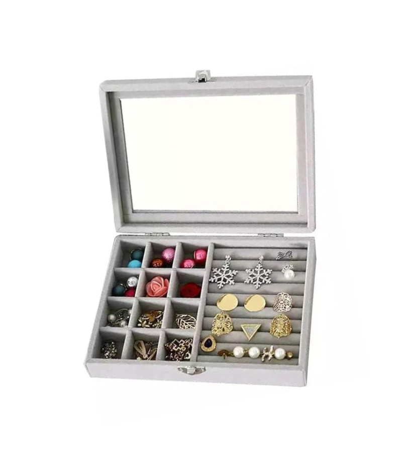 صندوق مجوهرات مخملي أنيق متعدد الأقسام