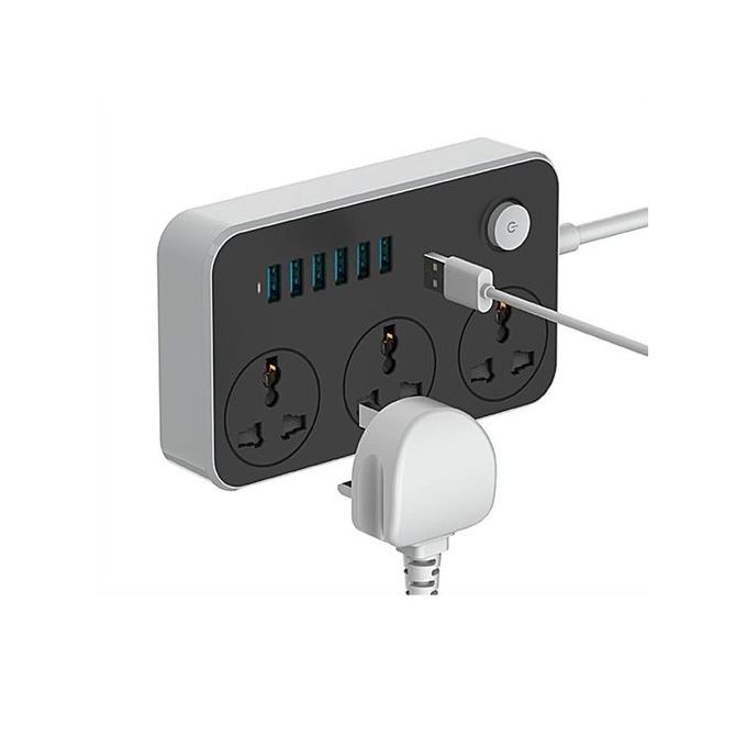 مشترك الطاقة 3 مآخذ إلى 6 منافذ USB للشحن الذكي 5 فولت ، محول شاحن عالمي ، كابل 2 متر - صورة 2