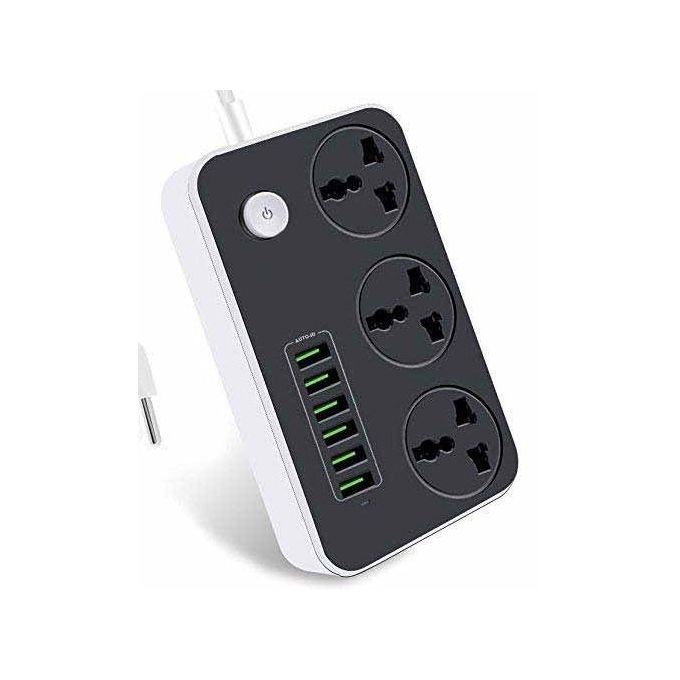 مشترك الطاقة 3 مآخذ إلى 6 منافذ USB للشحن الذكي 5 فولت ، محول شاحن عالمي ، كابل 2 متر - صورة 4