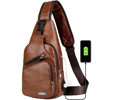 حقيبة جلدية للرجال مع شاحن USB