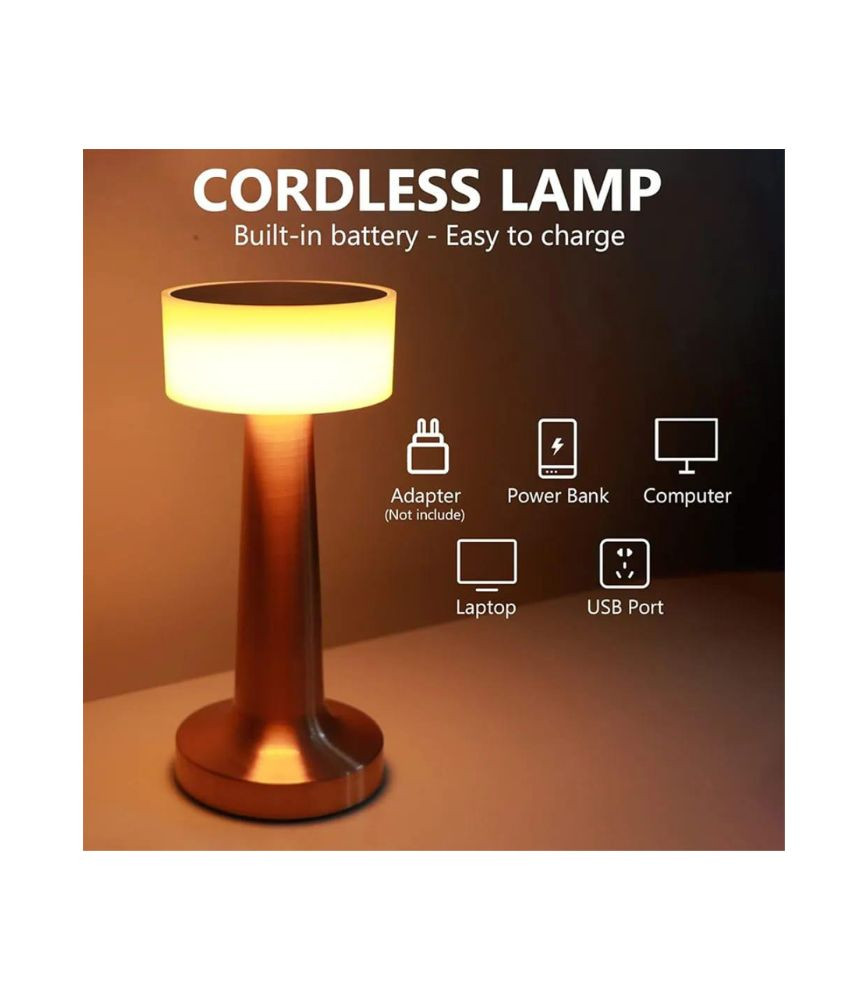 مصباح طاولة LED ذهبي فاخر لاسلكي قابل للشحن يعمل باللمس