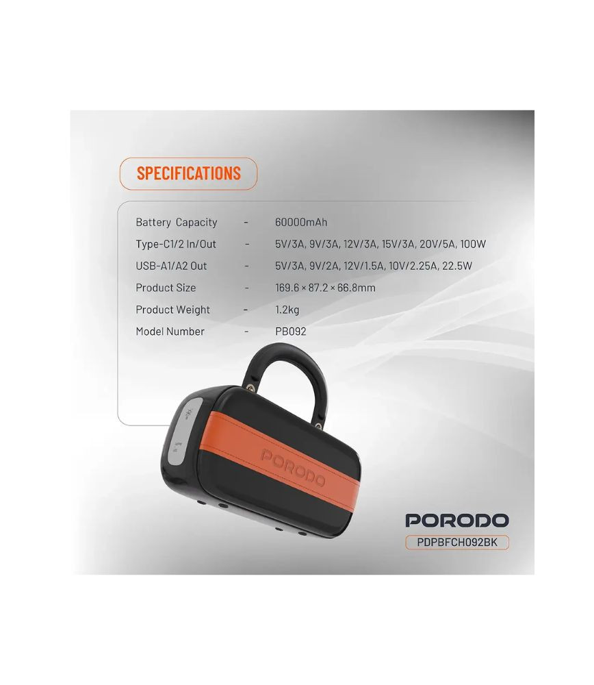باور بانك Porodo Sway بسعة 60000mAh وشحن سريع 100 واط