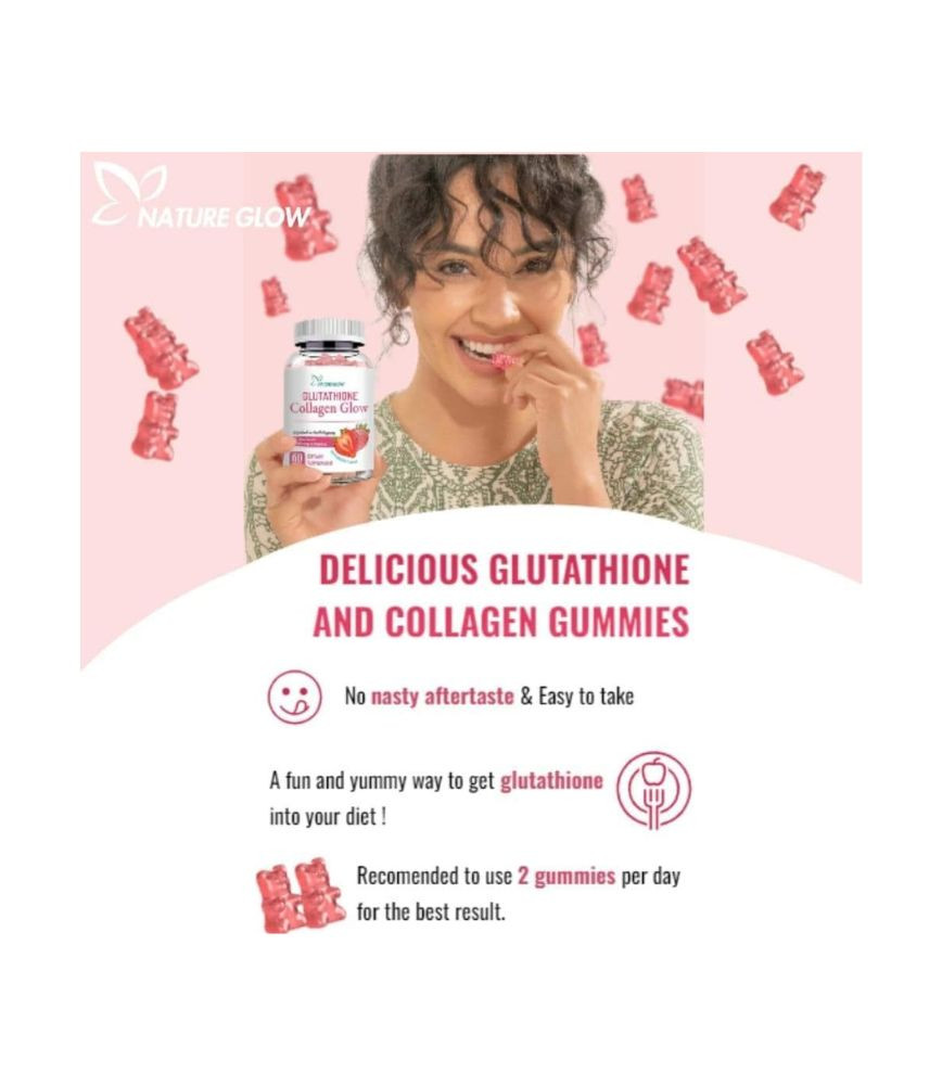 نيتشر جلو جلوتاثيون كولاجين جلو Gummies بنكهة الفراولة 60 قطعة
