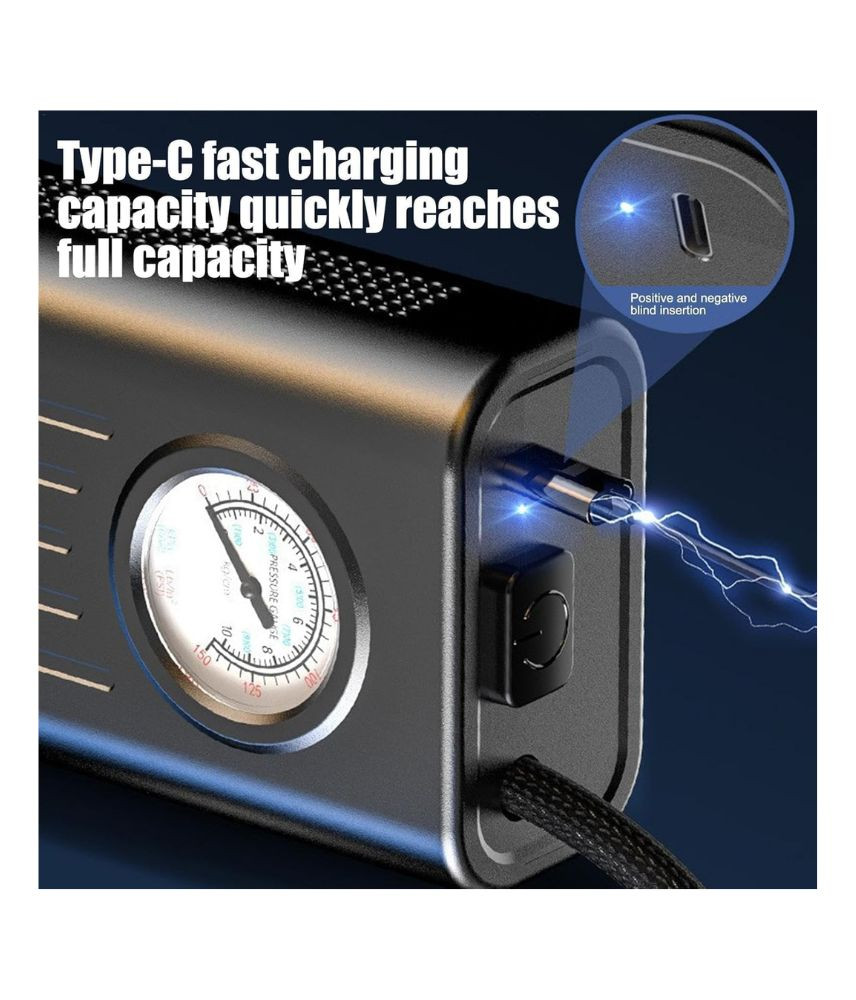 منفاخ هواء محمول لاسلكي USB-C مع مقياس ضغط للإطارات