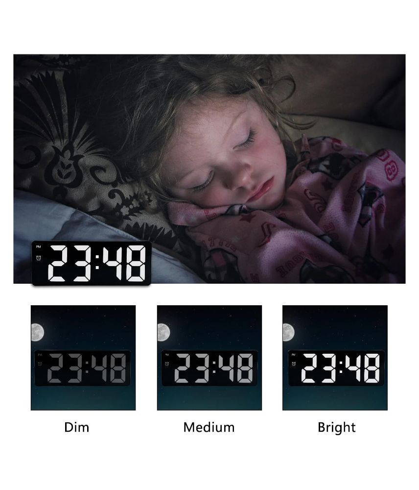 ساعة منبه رقمية LED بسطح مرآة وشاشة أرقام