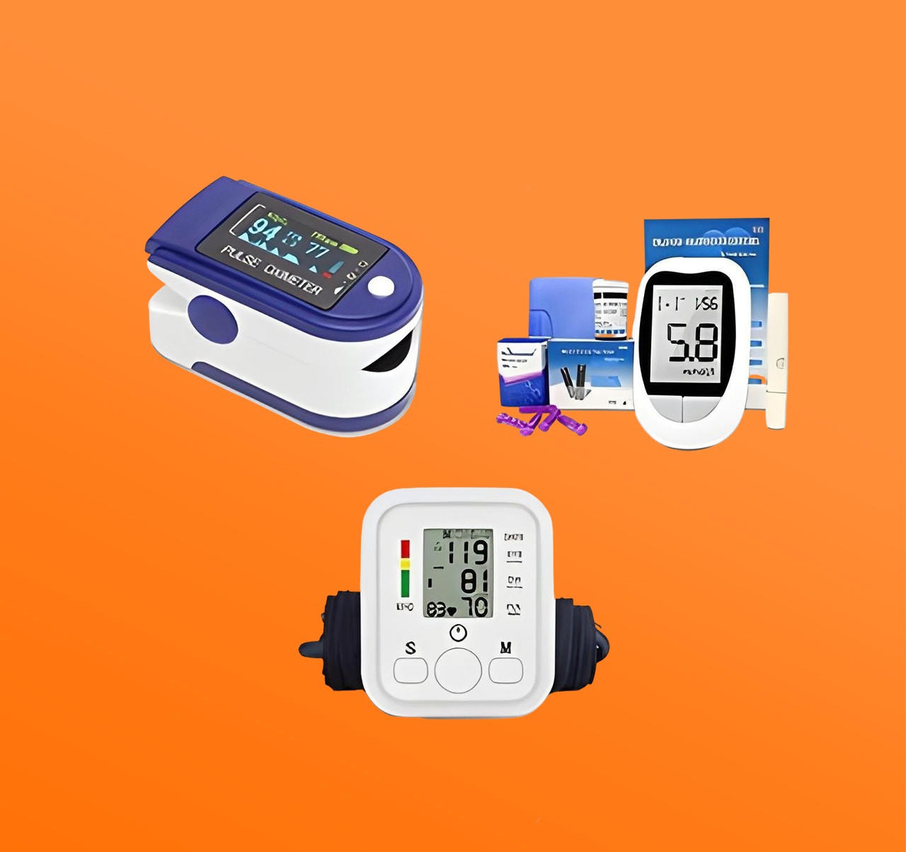 عرض جهاز قياس الاكسجين فى الدم مع جهاز قياس السكر في الدم مع جهاز قياس و مراقبة ضغط الدم