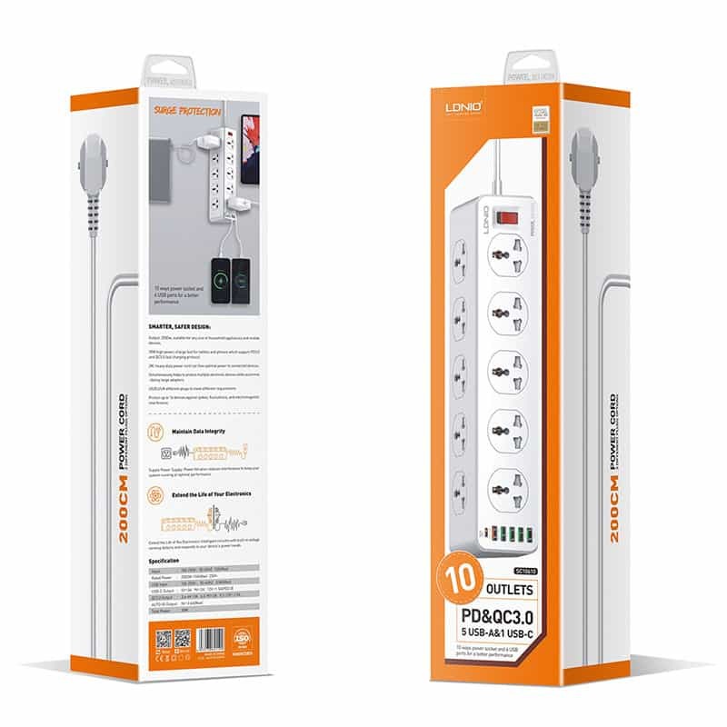 مشترك كهربائي 5 عين بمفاتيح منفصله USB - صورة 5